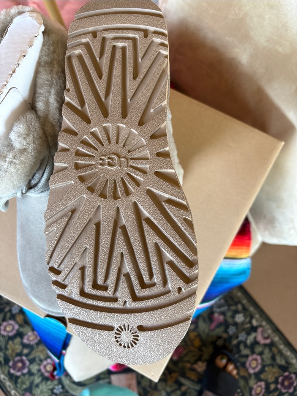 UGG Taupe Suede Shearling Lace-Up Booties - Picture 3 of 4